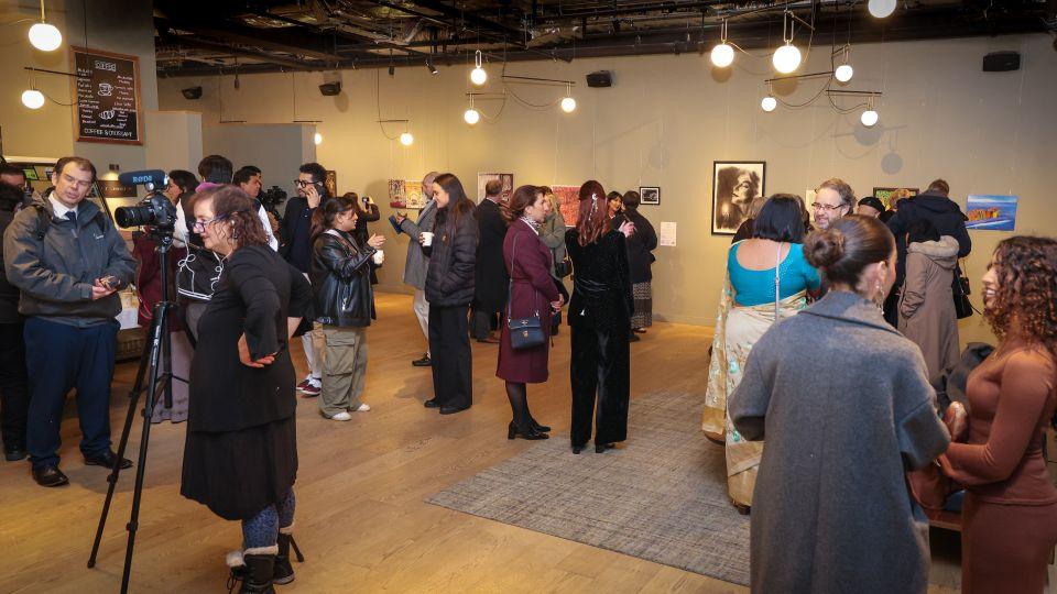 A crowd of people during the exhibition opening 
