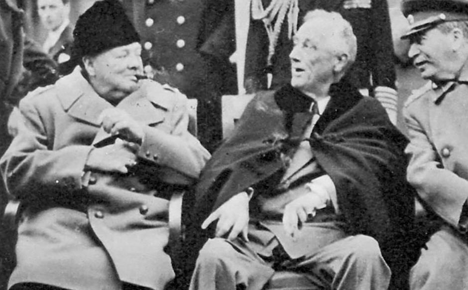 An archive image of Winston Churchill, Franklin D Roosevelt and Joseph Stalin at the Yalta Conference.