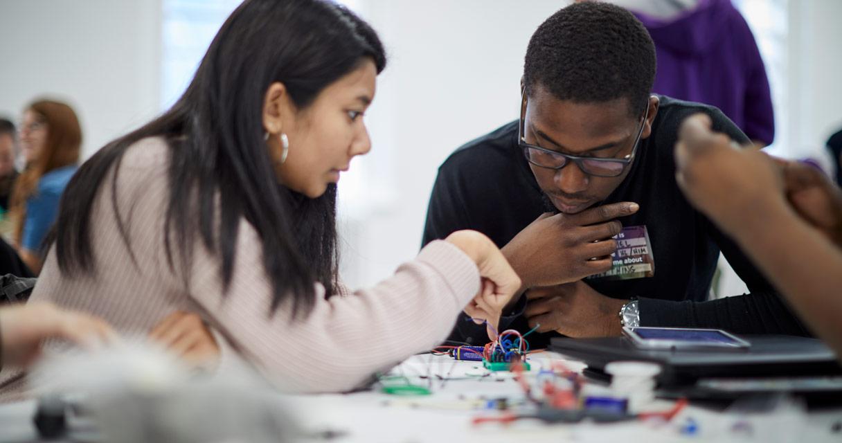 Students working together on a project.