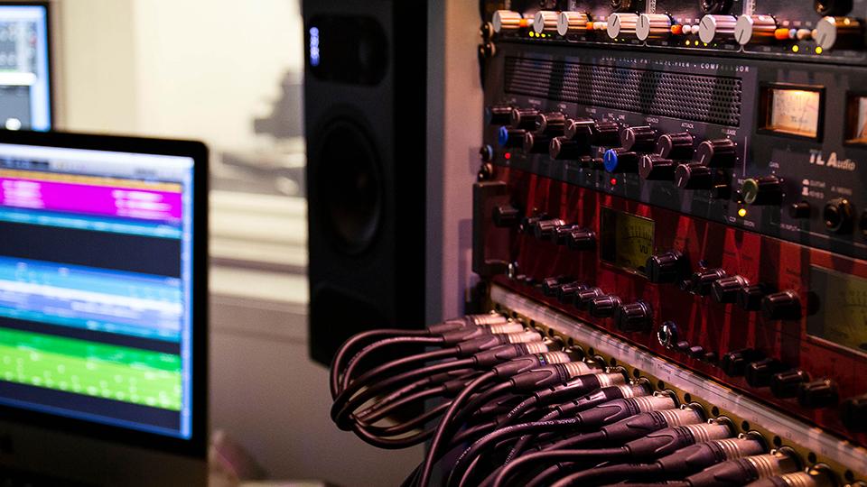 A close-up of look at some of the technology in the Electronic Music Studio.