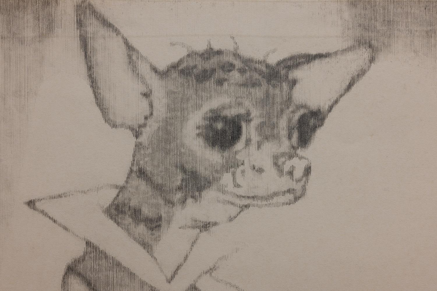 A cartoon sketch of a mouse, part of an exhibition view of Goldsmiths CCA