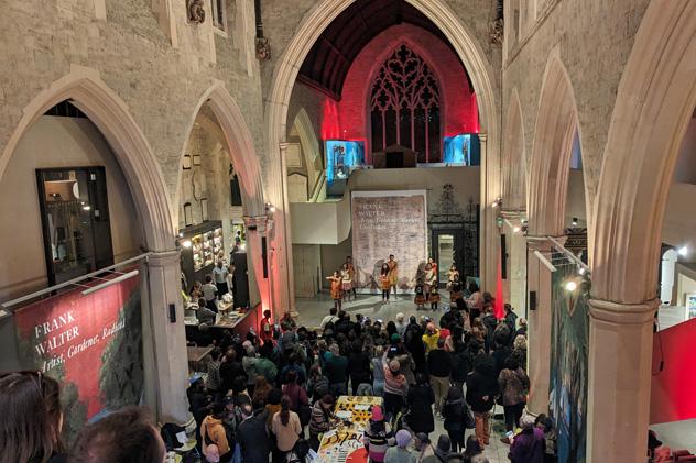 A performace taking place in an old church