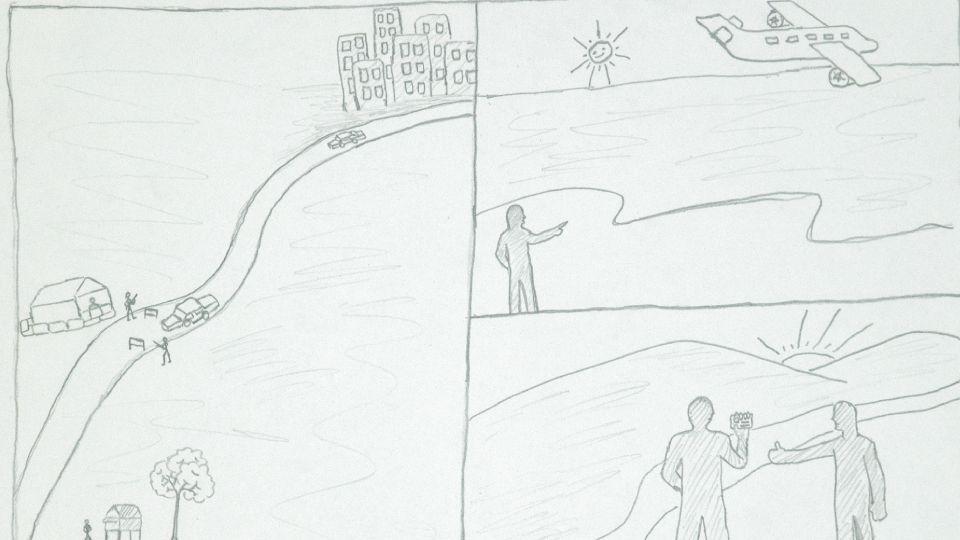 pencil drawing of Karen camp