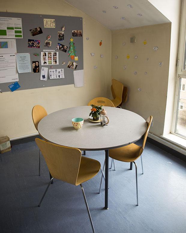 A table in a student kitchen