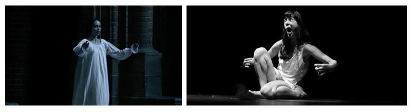 Woman in white gown in Nosferatu and Marie-Gabrielle Rotie performing 