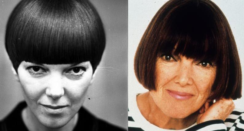 Two portrait photos of a young and older Mary Quant