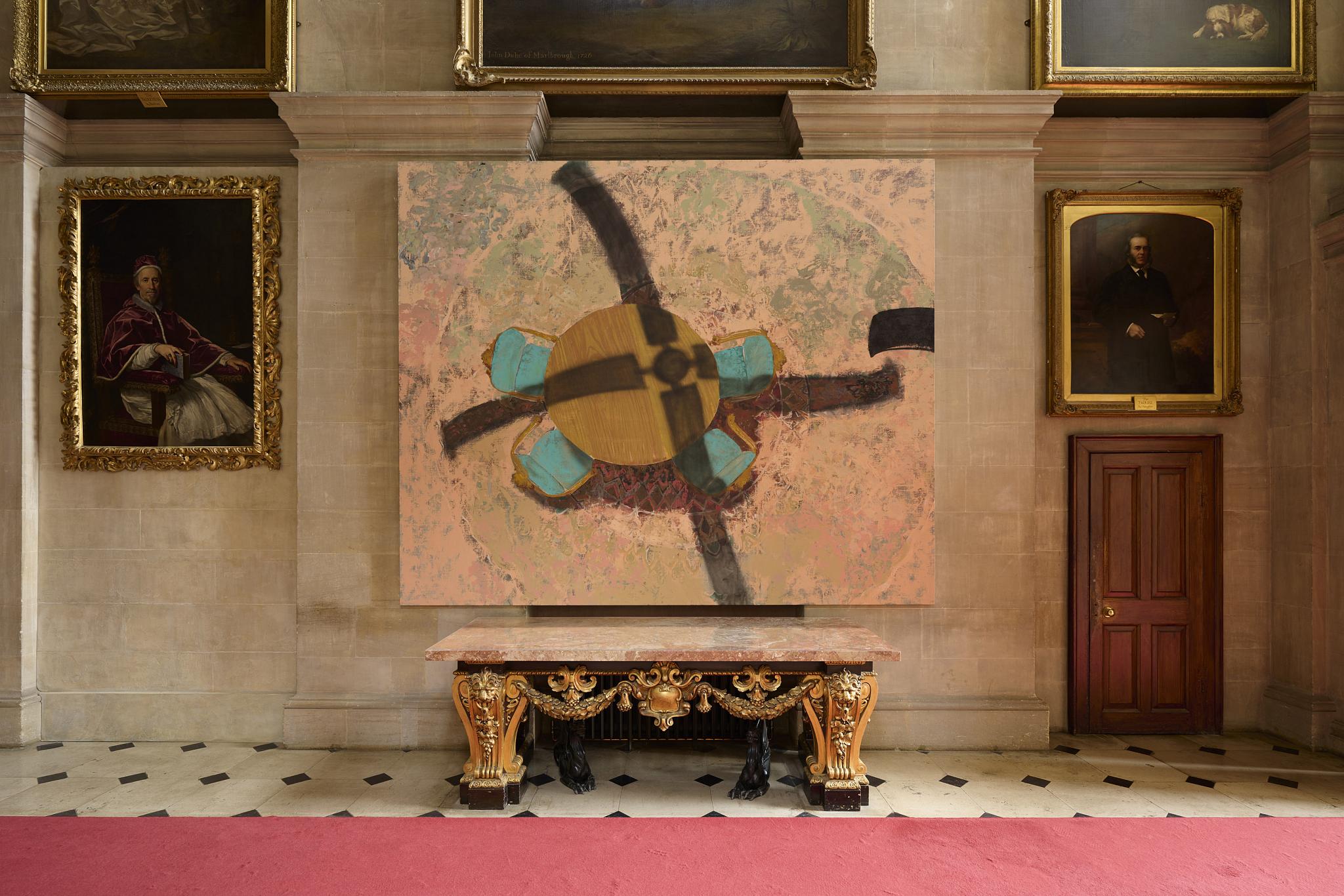 Painted canvas seated on baroque chair