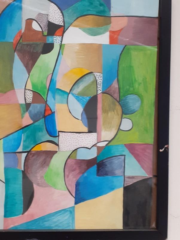 This is one of many pieces created using acrylic and marker pens after studying the techniques used to create Cubist art.