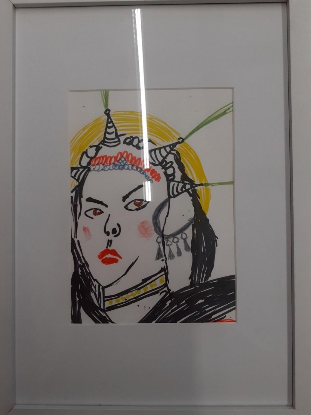 This creator often uses felts and crayons which provide the ideal medium for his fast style of creating art ... this is one of many.