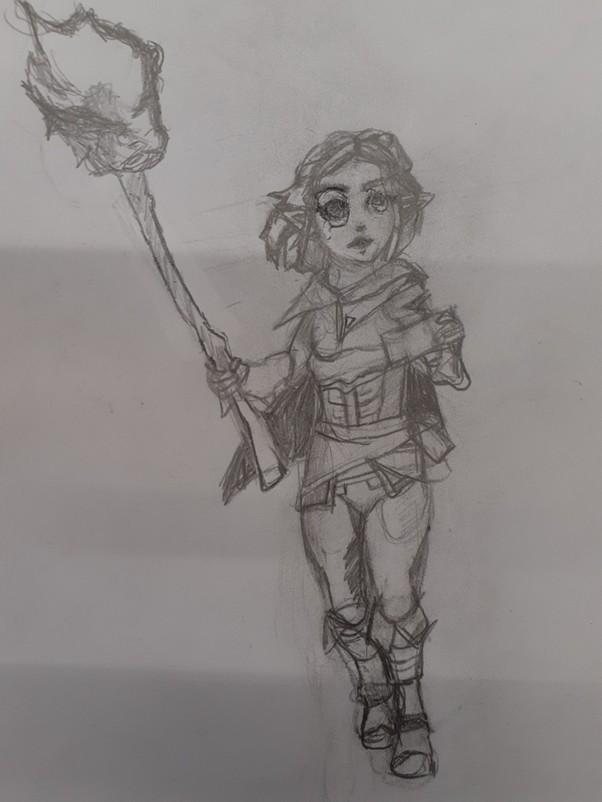 This interesting figure was drawn by Sara who arrived determined to practice drawing. Her efforts paid off...