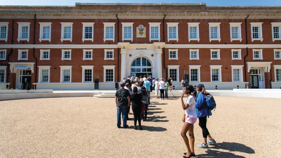 Students outside Richard Hoggart Building on Open Day