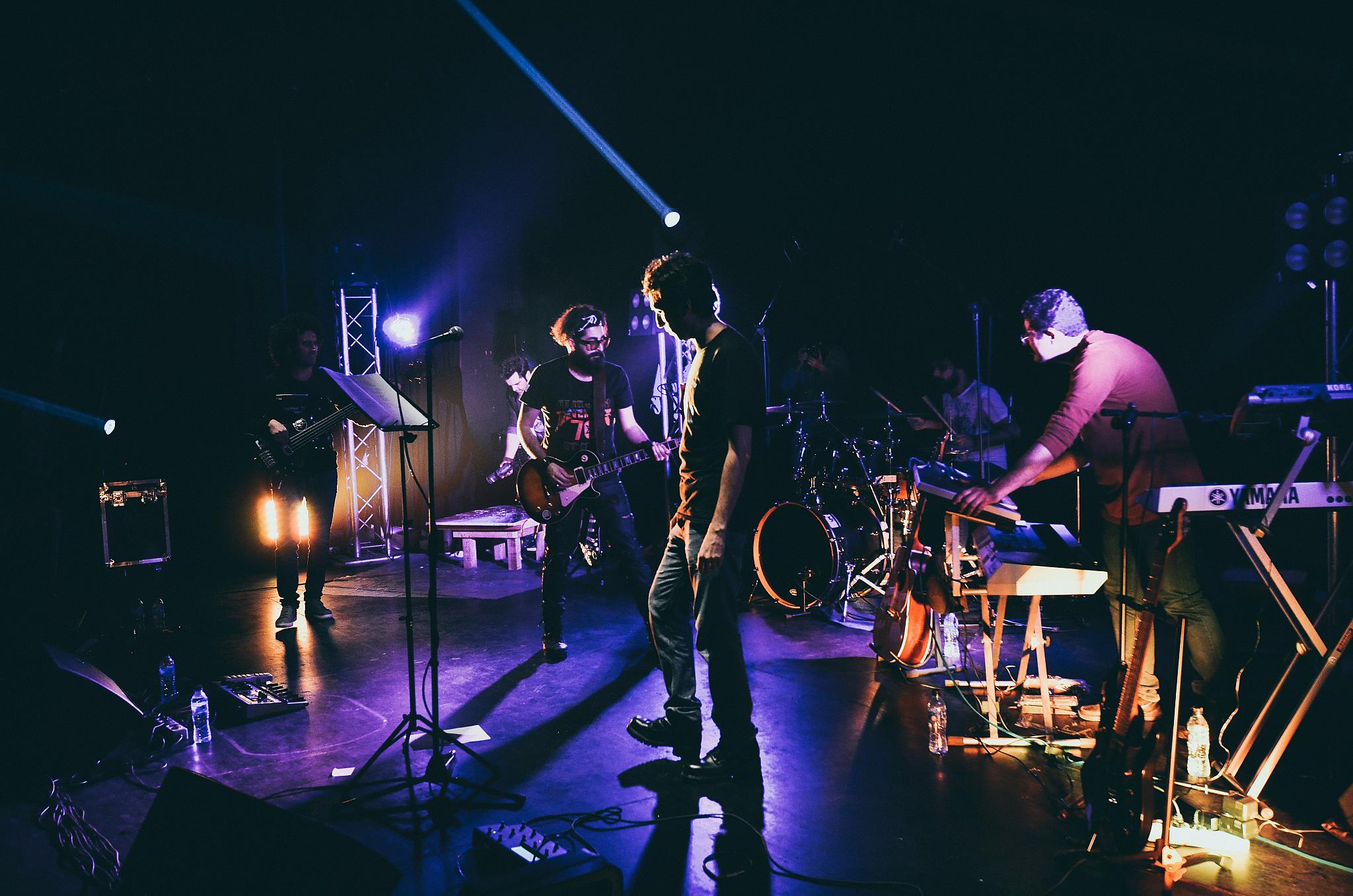 Stock image of a band performing on stage