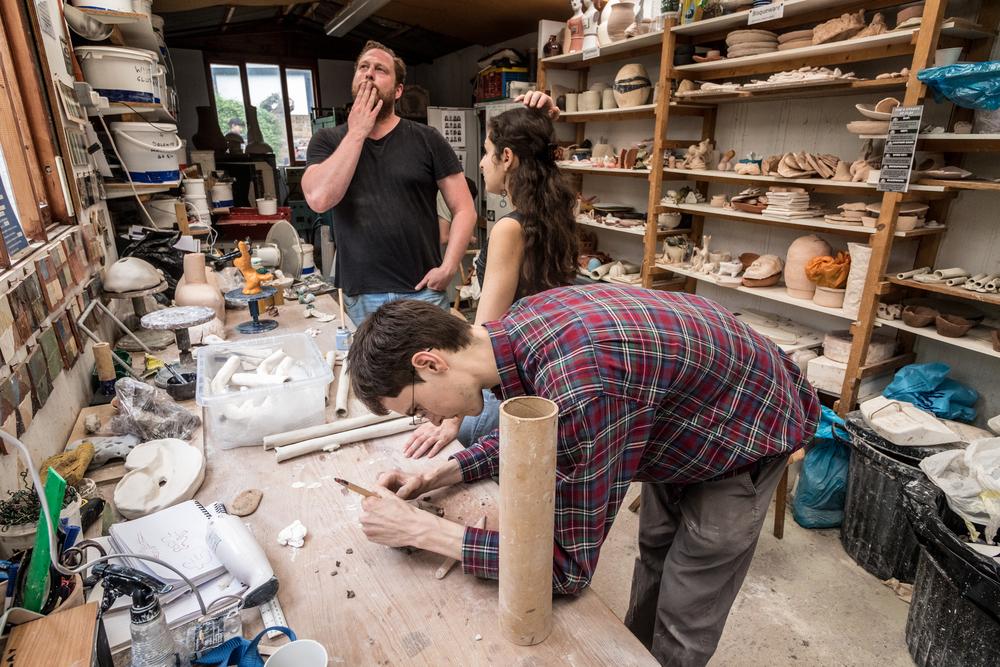 Students working in the ceramics workshop.