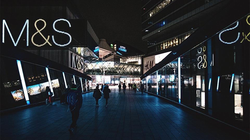 Shops at Westfield Stratford City at night