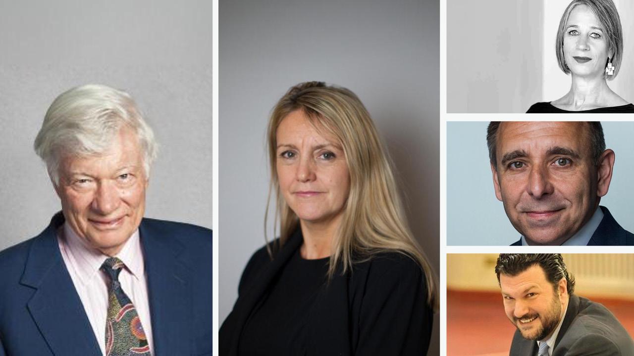 Portraits photographs of Geoffrey Robertson KC, HHJ Angela Rafferty KC, Phillippa Kaufmann KC, Marc Willers KC and Professor Dimitrios Skiadas