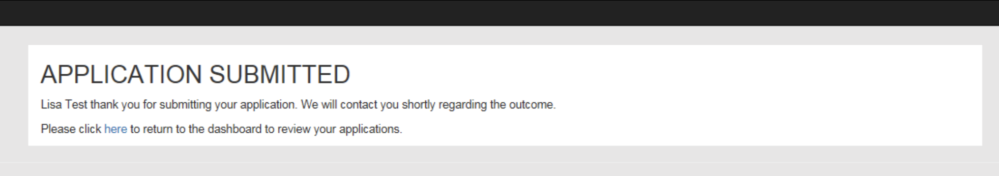 Screenshot of application submitted confirmation in the online accommodation application portal