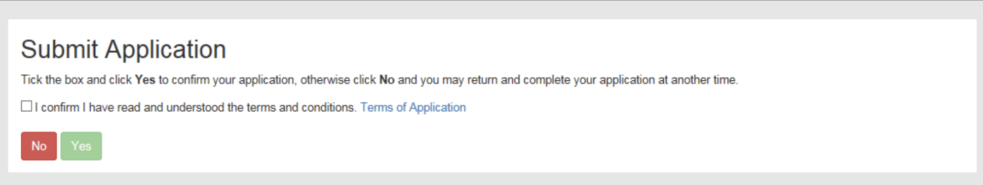 Screenshot of submit application screen in the online accommodation application portal.