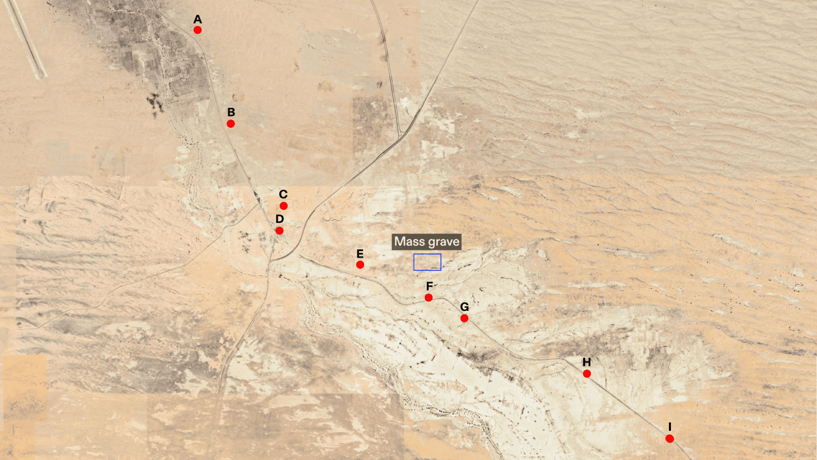Annotated satellite image showing military outposts in North Sinai near the location of the mass grave. External image source: Google Earth. (Forensic
