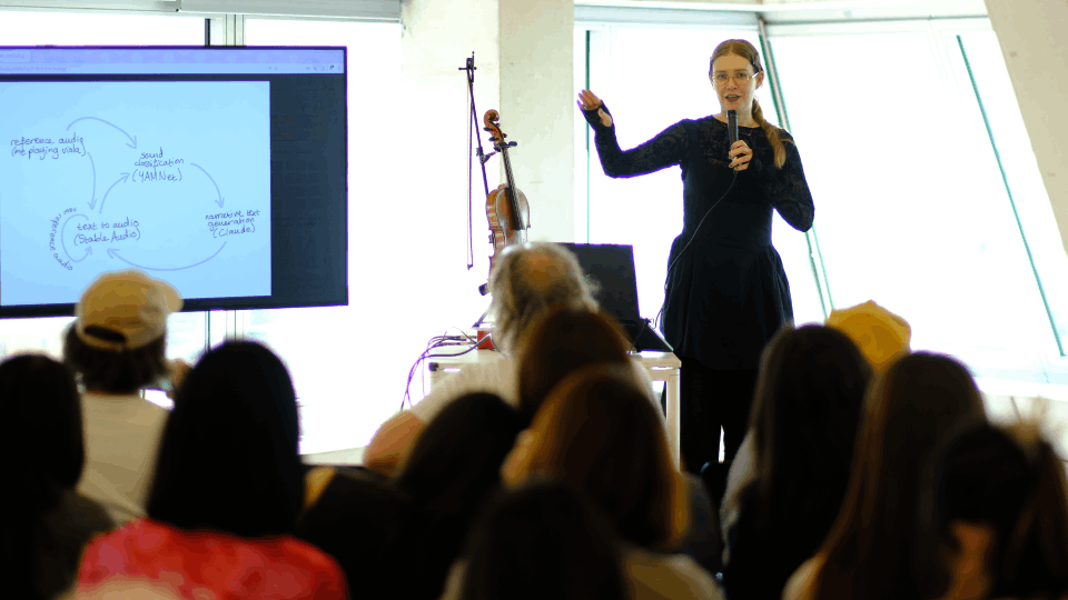 Student explaining her practice to Tate audience