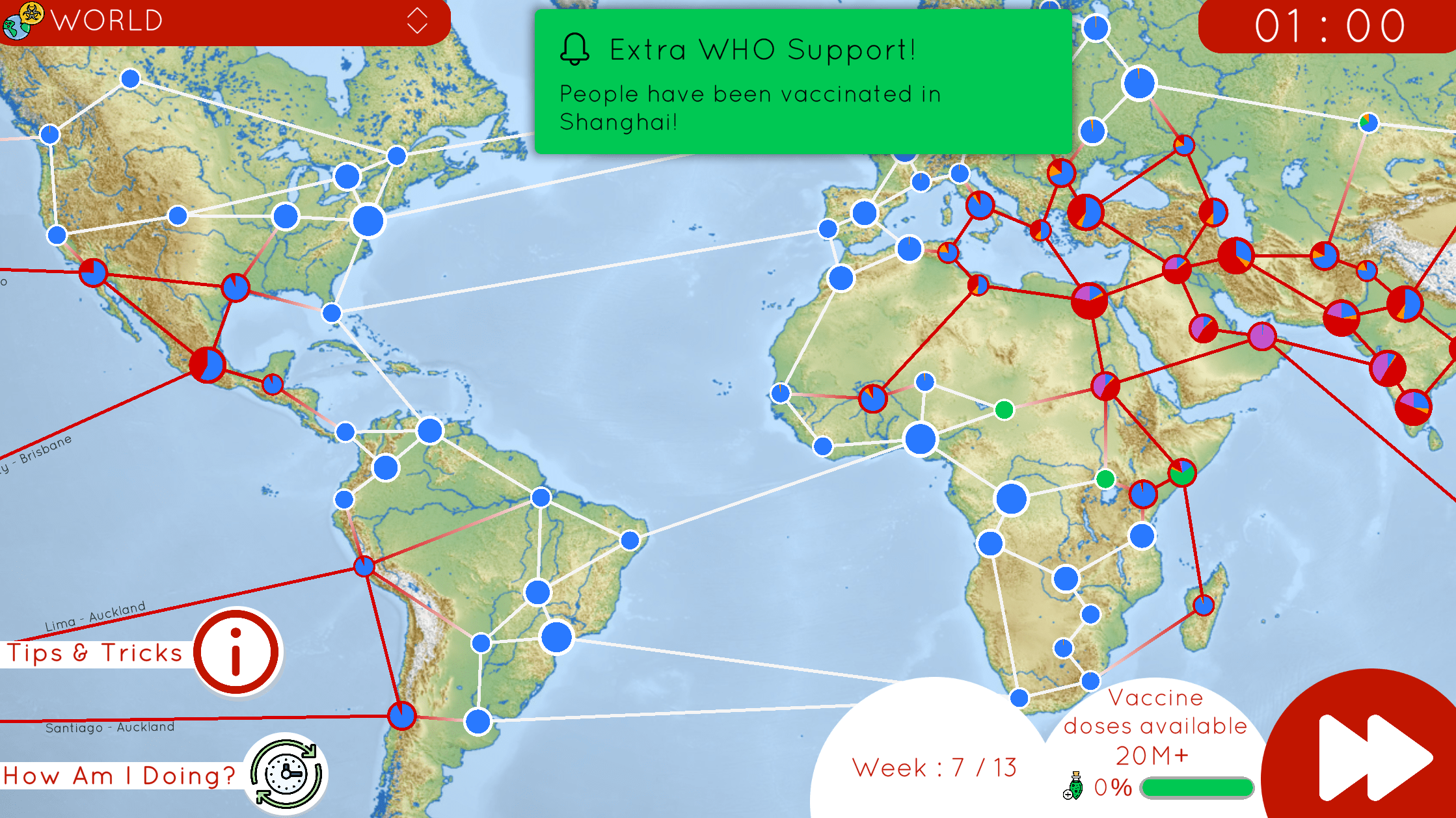 Computer screen showing a map of the world